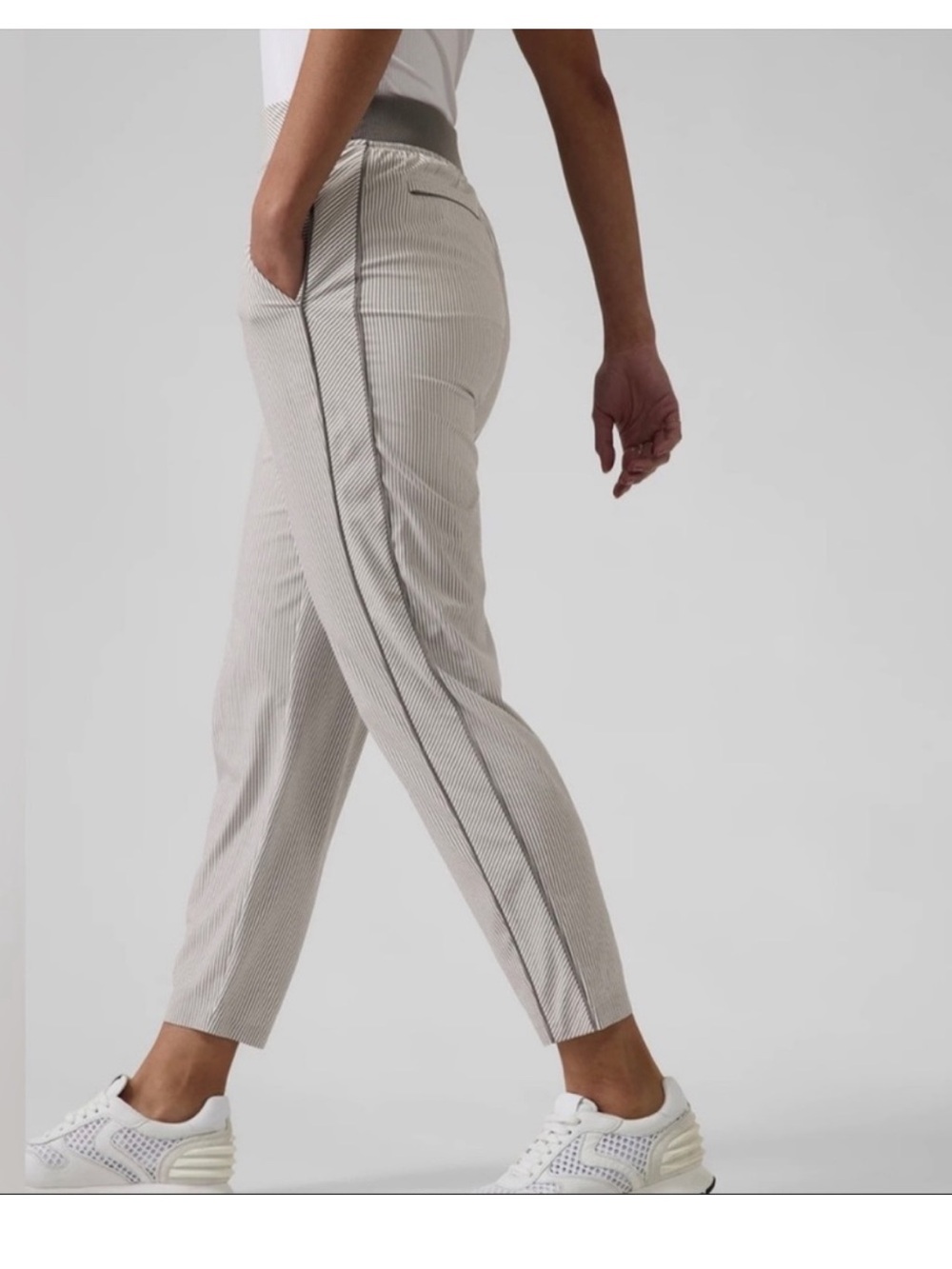 Athleta Light Gray Pinstripe Jogger Pants